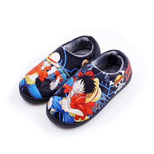 Roffatide Anime One Piece Fuzzy Hausschuhe Geschlossene Zehe offen zurück Hausschuhe mit Gummisohle Hausschuhe rutschfest Indoor Plüsch Schuhe für Frauen Männer Euro 44-45 von Roffatide
