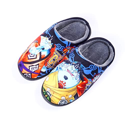 Roffatide Anime One Piece Fuzzy Hausschuhe Jinbe Geschlossene Zehe offen zurück Hausschuhe mit Gummisohle Hausschuhe rutschfest Indoor Plüsch Schuhe für Frauen Männer Euro 46-47 von Roffatide