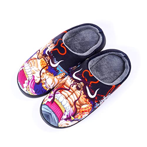 Roffatide Anime One Piece Fuzzy Hausschuhe Kaidou Geschlossene Zehe offen zurück Hausschuhe mit Gummisohle Hausschuhe rutschfest Indoor Plüsch Schuhe für Frauen Männer Euro 44-45 von Roffatide