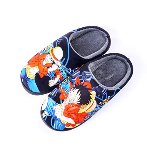 Roffatide Anime One Piece Fuzzy Hausschuhe Luffy Geschlossene Zehe Offen Zurück Mit Gummisohle Rutschfest Indoor Plüsch Schuhe für Frauen Männer Euro 36-37 von Roffatide