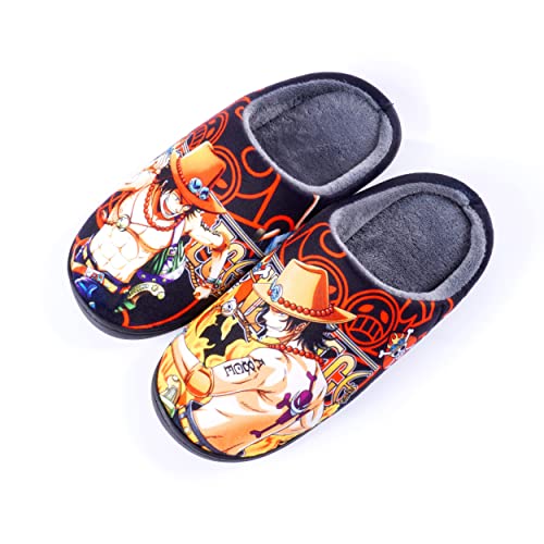 Roffatide Anime One Piece Fuzzy Hausschuhe Portgas D. Ace Geschlossene Zehe offen zurück Hausschuhe mit Gummisohle Hausschuhe rutschfest Indoor Plüsch Schuhe für Frauen Männer Euro 40-41 von Roffatide