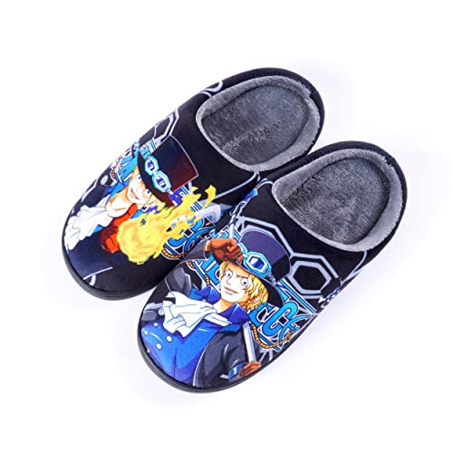 Roffatide Anime One Piece Fuzzy Hausschuhe Sabo Geschlossene Zehe offen zurück Hausschuhe mit Gummisohle Hausschuhe rutschfest Indoor Plüsch Schuhe für Frauen Männer Euro 44-45 von Roffatide