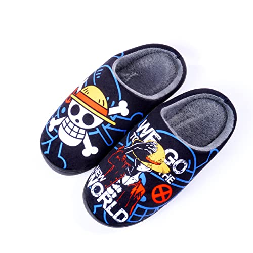 Roffatide Anime One Piece Fuzzy Hausschuhe Straw Hat Crew Luffy Geschlossene Zehe offen zurück Hausschuhe mit Gummisohle Hausschuhe rutschfest Indoor Plüsch Schuhe für Frauen Männer Euro 44-45 von Roffatide