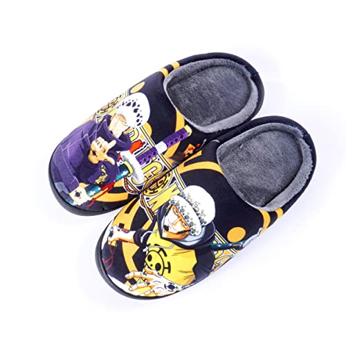 Roffatide Anime One Piece Fuzzy Hausschuhe Trafalgar Law Geschlossene Zehe offen zurück Hausschuhe mit Gummisohle Hausschuhe rutschfest Indoor Plüsch Schuhe für Frauen Männer Euro 36-37 von Roffatide