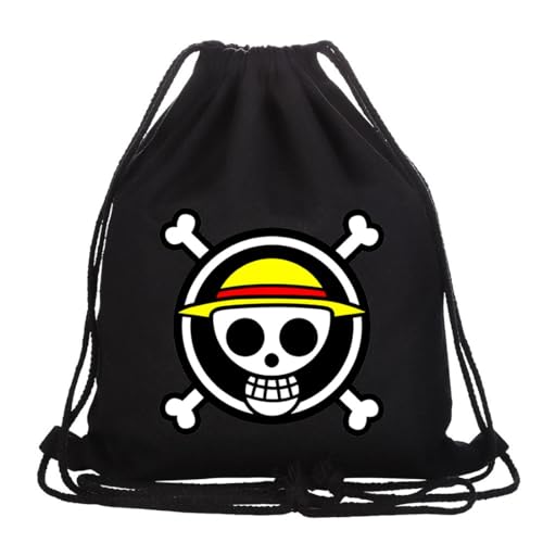 Roffatide Anime One Piece Luffy Drawstring Tasche Bedruckter Sportrucksack Segeltuch Drawstring Rucksack String Tasche Schwarz von Roffatide