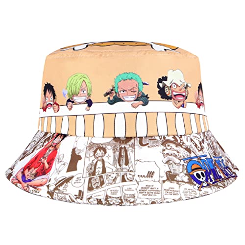 Roffatide Anime One Piece Luffy Eimer Hut für Jungen Mädchen Roronoa Zoro Baumwolle drucken Fischerhut faltbar Sonnenhut von Roffatide