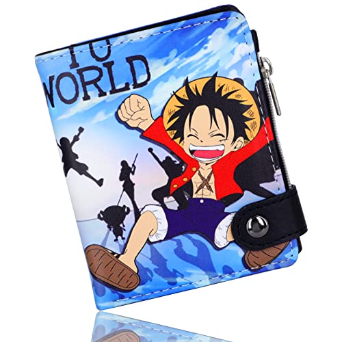 Roffatide Anime One Piece Luffy Geldbörsen für Jungen Bi-Fold-Brieftasche Short Kunstleder Geldbörse Travel Geldbörse Blau von Roffatide