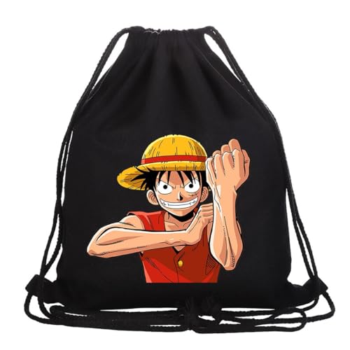 Roffatide Anime One Piece Luffy Straw Hat Pirates Drawstring Tasche Bedruckter Sportrucksack Segeltuch Drawstring Rucksack String Tasche Schwarz von Roffatide