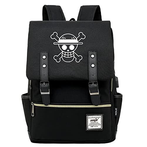 Roffatide Anime One Piece Rucksäcke Straw Hat Crew Schulbuchtasche 15.6'' Laptop Rucksäcke Schwarzer Business-Rucksack Reise Geldbörse Daypack A von Roffatide