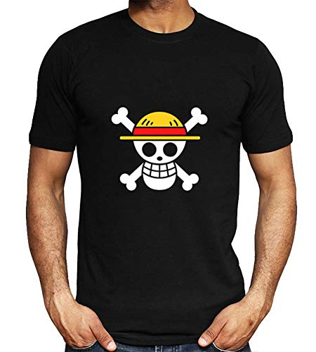 Roffatide Anime Straw Hat T-Shirt für Männer 100% Baumwolle Sommer T-Shirt Gedruckt Kurzarm T-Shirt Schwarz XXL von Roffatide