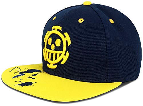 Roffatide Anime One Piece Trafalgar Law Baseballkappe für Jungen Verstellbare Baseball Cap Gestickte Flache Krempe Trucker Hut Blau von Roffatide