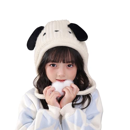 Roffatide Anime Pachacco Niedliche Strickmütze Kawaii Melodie Mützen Wintermütze für Jungen Mädchen Bestickte Beanie Mütze mit warmer Ohrenklappe Weiß von Roffatide