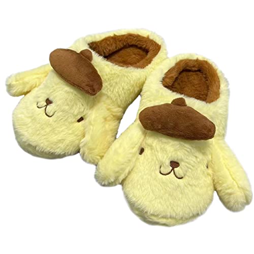 Roffatide Anime Pompom Purin Cinnamoroll Nette Plüsch Open Back Floor Hausschuhe Innenschuhe Fuzzy Hausschuhe mit Gummisohle für Frauen von Roffatide
