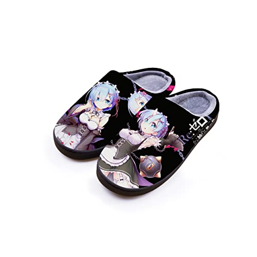 Roffatide Anime Re:ZERO -Starting Life in Another World Fuzzy Hausschuhe Geschlossene Zehe offen zurück Hausschuhe mit Gummisohle Hausschuhe für Frauen Männer Euro 40-41 von Roffatide