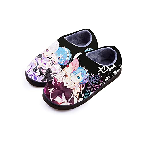 Roffatide Anime Re:ZERO-Starting Life in Another World Fuzzy Hausschuhe Geschlossene Zehe offen zurück Hausschuhe mit Gummisohle Hausschuhe rutschfest Indoor Plüsch Schuhe für Frauen Männer Euro 42-43 von Roffatide