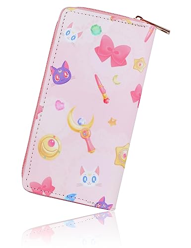 Roffatide Anime Sailor Moon Brieftasche Women's Zip Around Clutch Brieftasche Cartoon Lange Reise Geldbörse Geldbörse aus Kunstleder Reisepass Telefon Kartenhalter Geldbörse von Roffatide