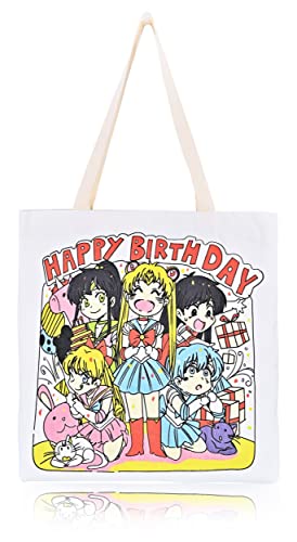 Roffatide Anime Sailor Moon Canvas Tote Bag für Mädchen Frauen Wiederverwendbare Shopping Handtasche Lässige Umhängetasche Weiß von Roffatide