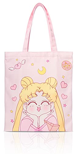 Roffatide Anime Sailor Moon Canvas Tote Bag für Mädchen Wiederverwendbare Shopping Handtasche Lässige Umhängetasche Rosa von Roffatide