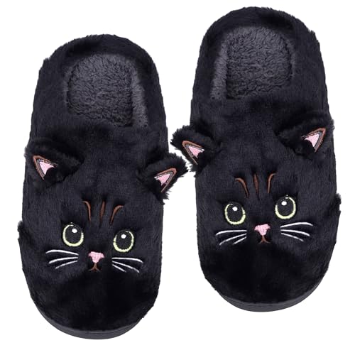 Roffatide Anime Sailor Moon Cute Luna Cat Fuzzy Hausschuhe Haus offen zurück Hausschuhe geschlossen Zehe Plüsch Hausschuhe mit Gummisohle Schwarz 37-38 von Roffatide