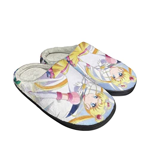 Roffatide Anime Sailor Moon Fuzzy Hausschuhe Tsukino Usagi Geschlossene Zehe Open Back mit Gummi Sohle Haus Hausschuhe rutschfeste Indoor Plüsch Schuhe für Frauen von Roffatide