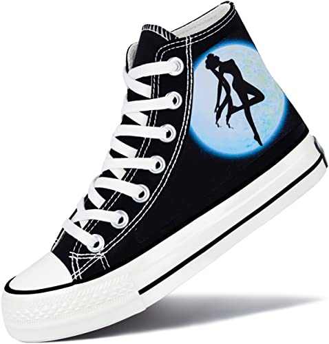 Roffatide Anime Sailor Moon High Top Canvas Sneakers Bedruckte Flache Schuhe Slip-Ons Schnür-Skateboardschuhe Schwarz A Unisex 39 von Roffatide