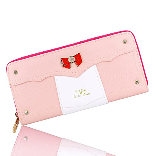 Roffatide Anime Sailor Moon Lange Reise Geldbörse für Mädchen Frauen Zip um Clutch Brieftasche Rosa Kunstleder Geldbörse Reisepass Telefon Karteninhaber Brieftasche von Roffatide