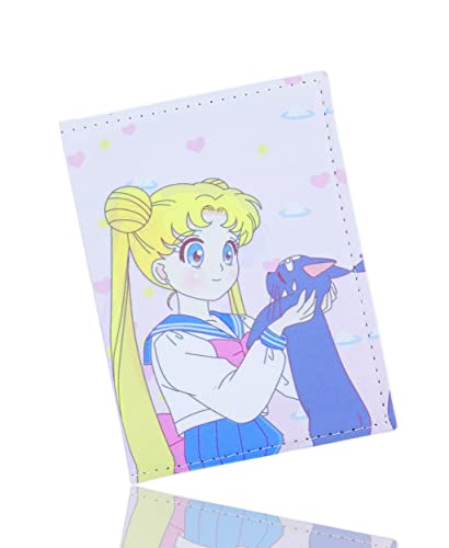 Roffatide Anime Sailor Moon Usagi Tsukino Luna Cat Passhülle Reisepasshülle aus Kunstleder für Frauen Schlankes Zweifach Gefaltetes Passetui von Roffatide