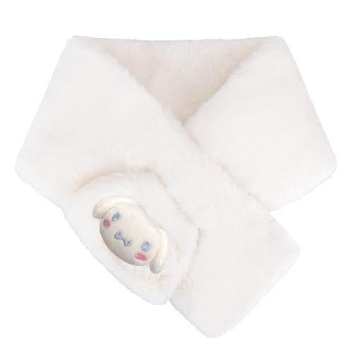 Roffatide Anime cinna-weißer großohriger Hund Schal Flauschiger Cartoon Plüsch-Fleece Winterreise-Schal mit Stickerei Weiß von Roffatide