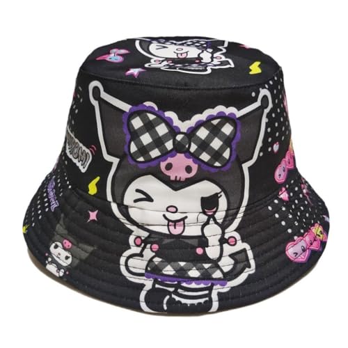 Roffatide Anime Unisex Cartoon böses Kaninchen Eimer Hut niedlich gedruckt Fischerhut Reversible Double Side Wear Sonnenhut verpackbar Strand Hut schwarz klein von Roffatide