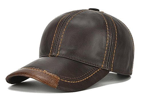 Roffatide Baseball Cap Herren Leder Baseballmütze Verstellbar Baseballkappe Schirmmütze Draussen Winter Dunkelbraun von Roffatide