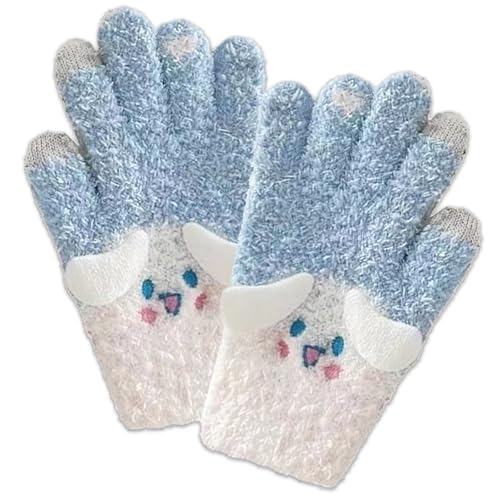 Roffatide Cartoon Cinnamoroll Warme Fuzzy Handschuhe Thermische Volle Finger Plüsch Fleece Handschuhe Winter Outdoor Handschuh für Jungen Mädchen Blau von Roffatide