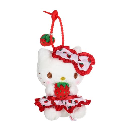 Roffatide Cartoon Erdbeere Cross-Dressing Kitty Plüsch Schlüsselanhänger Serie für Frauen Cartoon Figur Anhänger Perfekte Schlüsselanhänger für Mädchen Jungen Cool Stuff von Roffatide