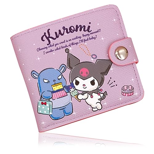 Roffatide Cartoon Kuromi Geldbörsen Damen Kunstleder Brieftasche Reisegeldbörse Münzbeutel Geldbörsen Slim Single Fold Wallet von Roffatide