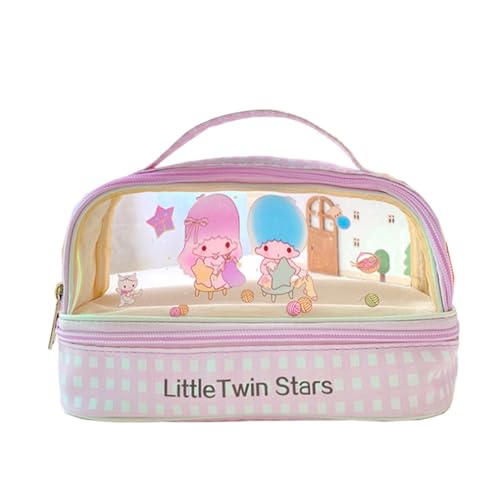Roffatide Cartoon Niedlich Little Twin Stars Clear Makeup Tasche Wasserdichte Kosmetiktasche PVC Kulturbeutel Reisetasche für Frauen Hautpflegetasche Rosa von Roffatide