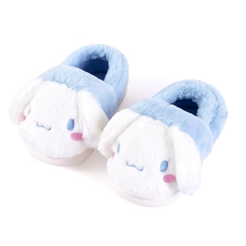 Roffatide Cinnamon-Hund Kuschelige Hausschuhe Plüsch Warme Pantoffeln für Frauen Gemütliche Fleece-Kunstfell-Hausschuhe Flauschige Hausschuhe mit Anti-Rutsch-Sohle Blau 37-38 von Roffatide