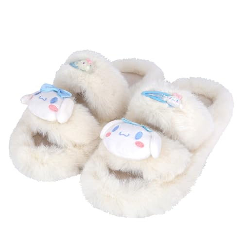 Roffatide Cinnamonroll Dicke Pantoffeln Cross Band Cozy Melody Pantoffeln Fluffy Furry Open Toe Kuromi Hausschuhe Plüsch Haus Slide Indoor Hausschuhe für Frauen Weiß E 36-37 von Roffatide