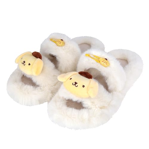 Roffatide Cinnamonroll Dicke Pantoffeln Cross Band Cozy Melody Pantoffeln Fluffy Furry Open Toe Kuromi Hausschuhe Plüsch Haus Slide Indoor Hausschuhe für Frauen Weiß H 39-40 von Roffatide