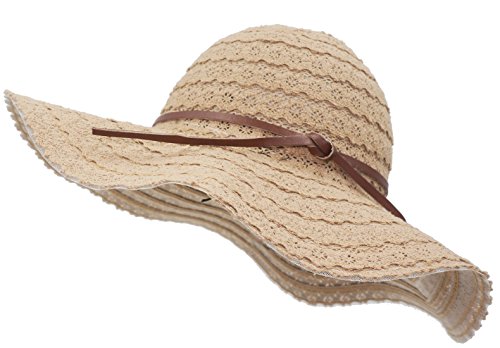 Roffatide Damen Spitze Baumwolle Schlapphut Großer Krempe Strohhut Sommerhüte Für Frauen Mit Bowknot Strandhut Mütze Khaki von Roffatide