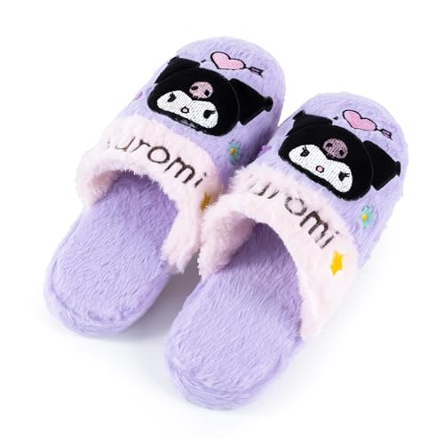 Roffatide Flauschige kuschelige Kuromi Hausschuhe für Frauen Anti-Rutsch Plüsch Hausschuhe Gemütliche Fleece Kunstfell Hausschuhe Weihnachten Lila 35-38 von Roffatide