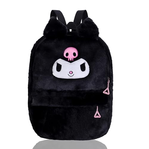 Roffatide Fuzzy-Rucksack Plüsch Cartoon Niedlich Kuromi Rucksack für Frauen Fuzzy Lightweight Fluffy Tasche täglich Schwarz von Roffatide