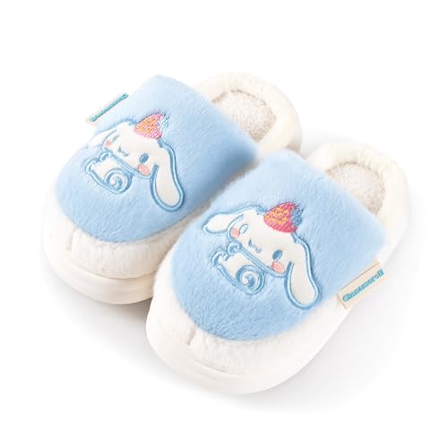Roffatide Kawaii Cinnamon-Hund Hausschuhe Plüsch-Hausschuhe für Damen und Herren Fleece Kuschelige Anti-Rutsch Hausschuhe Weihnachtspantoffeln Blau 39-40 von Roffatide