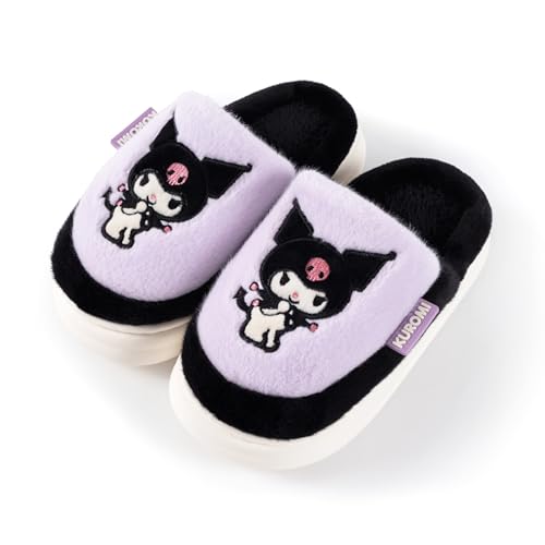 Roffatide Kawaii Kuromi Hausschuhe Plüsch-Hausschuhe für Damen und Herren Fleece Kuschelige Anti-Rutsch Hausschuhe Weihnachtspantoffeln Lila 35-36 von Roffatide
