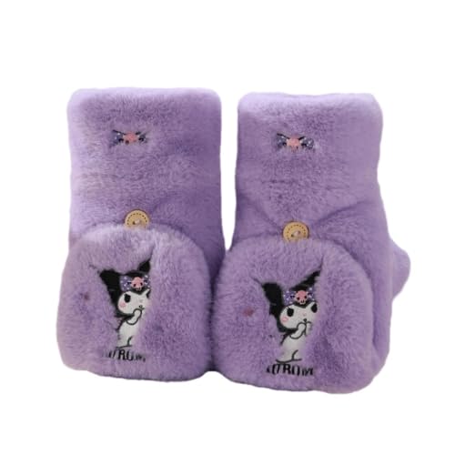 Roffatide Kuromi Fuzzy Fäustlinge für Männer Frauen, Convertible Warm Half Finger Fäustlinge Handschuhe Flip Top, Winter Fingerlose Handschuhe Thermische Isolierung von Roffatide