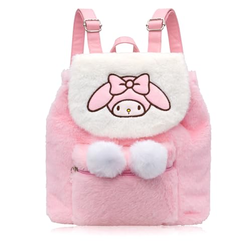 Roffatide Melody Fuzzy Drawstring Backpack Plüsch Cartoon niedlichen Rucksack für Frauen Fuzzy Lightweight Fluffy Tasche täglich Rucksack Rosa von Roffatide