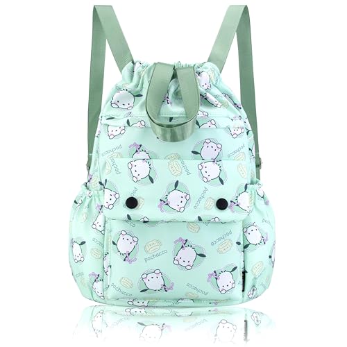 Roffatide Niedlich Pochacco Drawstring-Rucksack All-Over-Druck Sport Turnbeutel für Frauen Drawstring Cinch Bags Große String Tasche Nylon Sackpack Grün von Roffatide