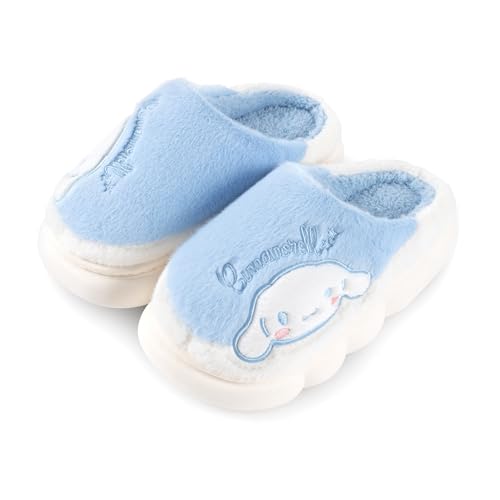 Roffatide Niedliche Cinnamon-Dog Hausschuhe für Frauen Plüsch Warme Pantoffeln Flauschige Hausschuhe Bequeme Fleece-Kunstfell-Hausschuhe Gemütliche Hausschuhe Anti-Rutsch Blau 32-33 von Roffatide