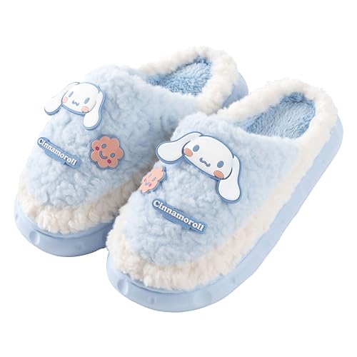 Roffatide Plüsch Kawaii Cinnamon-Hund Hausschuhe Anti-Rutsch gemütliche Pantoffeln Flauschige Fleece Weihnachtspantoffeln für Damen und Herren Hausschuhe Geschenk Blau 39-40 von Roffatide