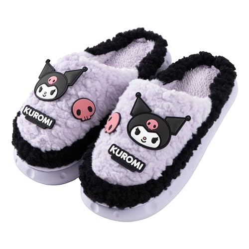Roffatide Plüsch Kawaii Kuromi Hausschuhe Anti-Rutsch gemütliche Pantoffeln Flauschige Fleece Weihnachtspantoffeln für Damen und Herren Hausschuhe Geschenk Lila 37-38 von Roffatide