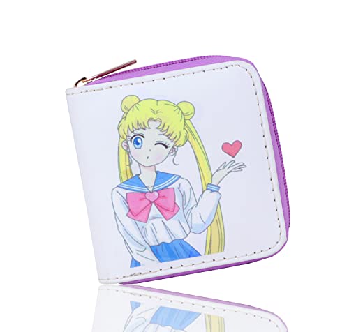 Roffatide Sailor Moon Anime-Geldbörsen Frauen Kunstleder Münzbeutel Geldbörsen Schlanke Reisegeldbörse mit Zwei Fächern Weiß von Roffatide