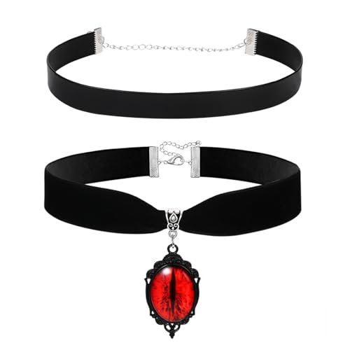 Rofusn Gothic Viktorianische Choker-Halskette für Damen: schwarzes Halsband mit rotem Teufelsaugen-Anhänger und Leder-Halsband, Schmuck für Halloween-Kostüm-Accessoires, 2 Stück Rofusn Gothic Viktorianische Choker-Halskette für Damen: schwarzes Halsband mit rotem Teufelsaugen-Anhänger und Leder-Halsband, Schmuck für Halloween-Kostüm-Accessoires, 2 Stück von Rofusn
